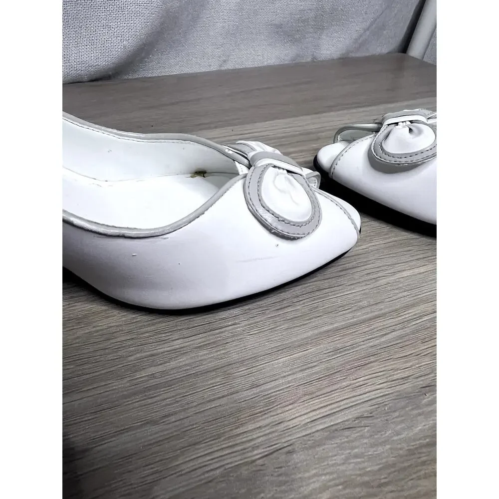 Covington White Taupe Retro‎ Bow Peep Toe Bridal Event Heels
